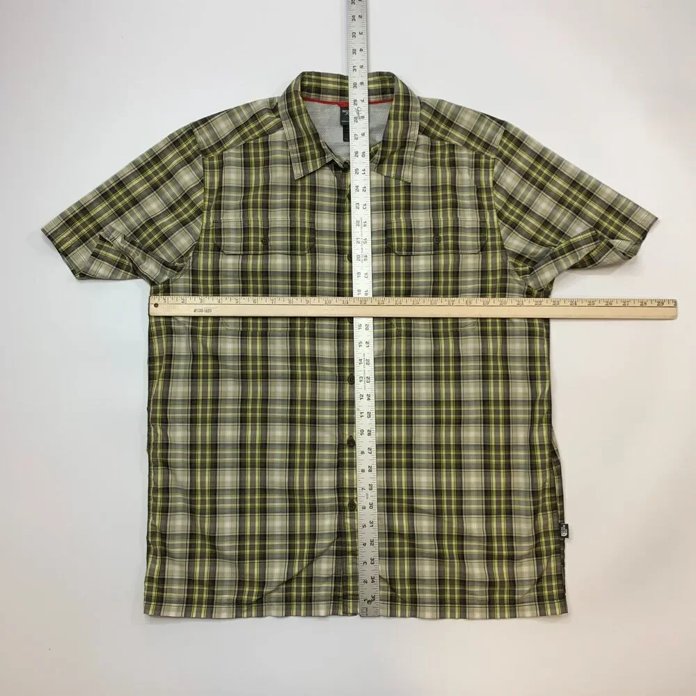 The North Face Button Up Shirt Mens L Large Yellow Pine Knot Woven Nylon Blend